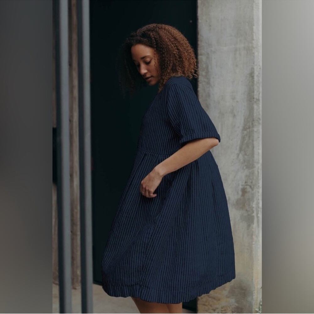 Esby Agnes Blue Striped Linen Dress